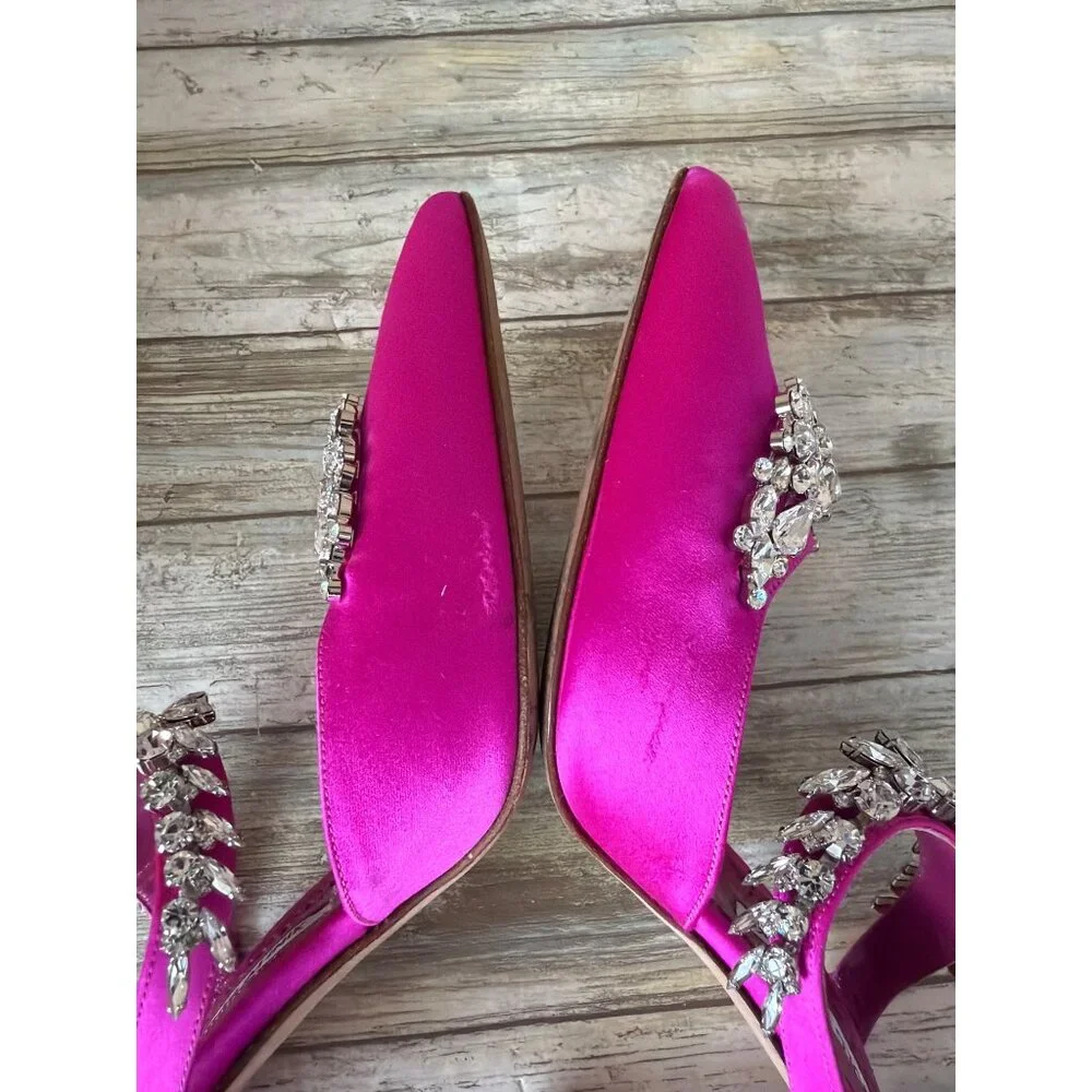 Manolo Blahnik Lurum Pink Satin Crystal 90mm Mule Heels EU 40 w/Box Dust Bag COA - Picture 7 of 16